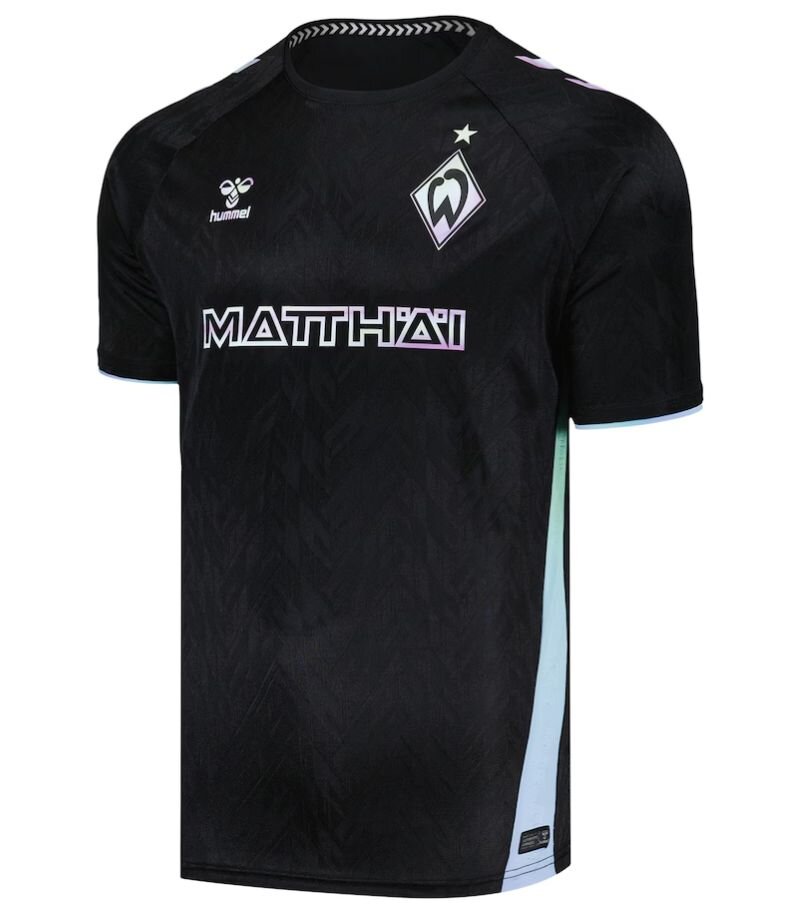 werder bremen football shirt 3rd kit in black with blue and yellow gradient detailing 